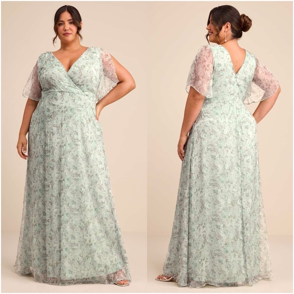 Lulu's Mint Floral Lace Maxi Dress